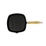 Sartén grill Hierro fundido Mango de madera VidaXL Negro